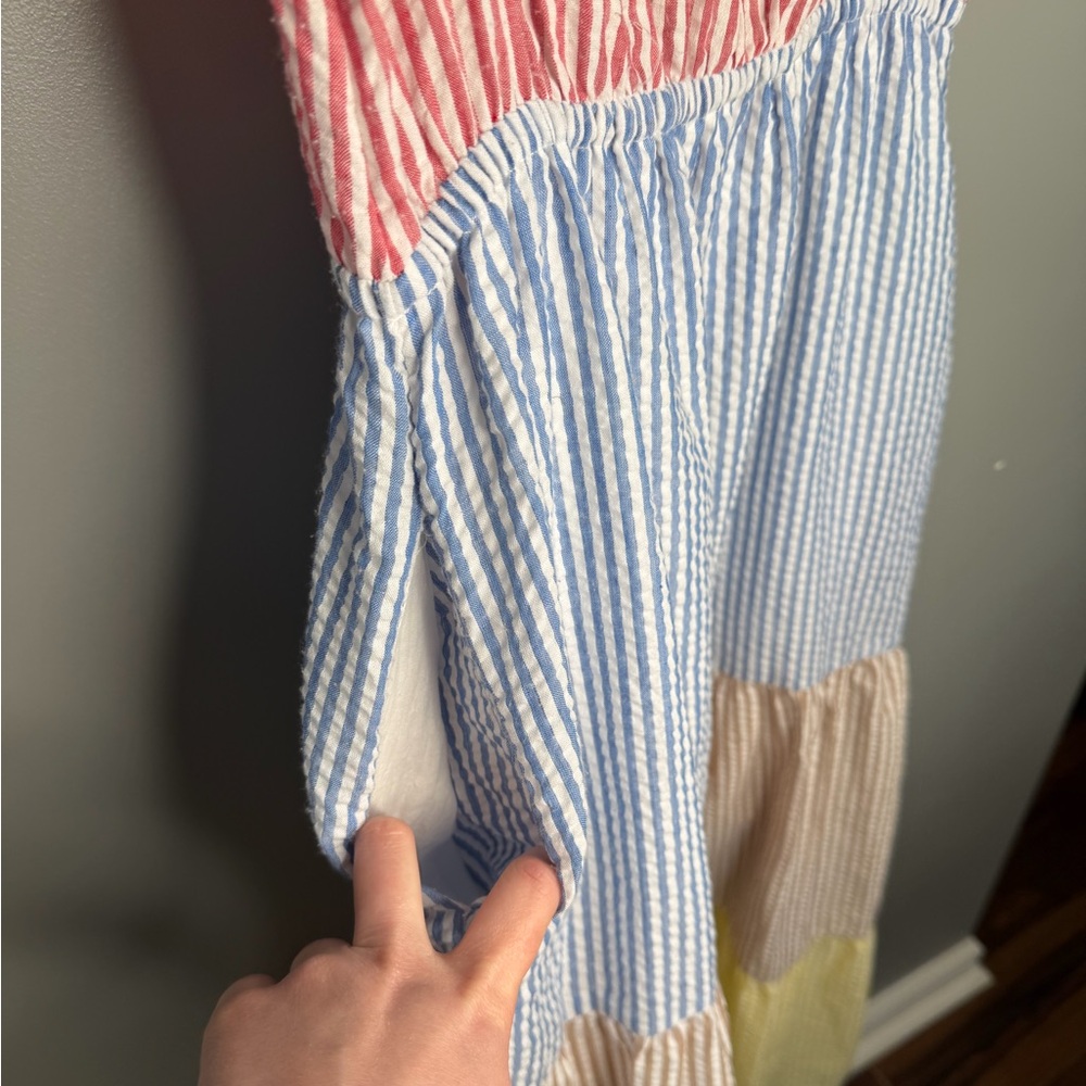 Urban Outfitters Off Shoulder Multi Seersucker Stripes Midi Dress - Picture 9 of 12